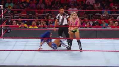 Sasha tricks Alexa, kicks her hard in the injured leg and gives her a wedgie for the win!