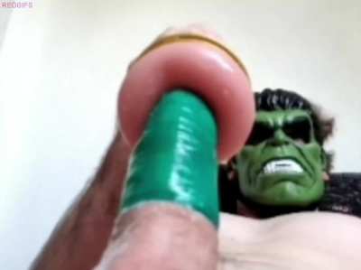 [M] Hulk tries to fit his big green cock inside of his dads new fleshlight