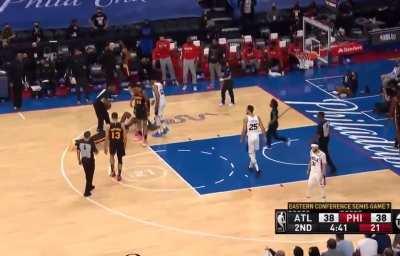 [Highlight] Trae gets run over, hits the deck, and decides to get some quick push-ups in