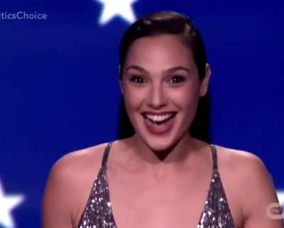 Gal Gadot trying to keep her cool when you suddenly turn on her vibrator during her acceptance speech