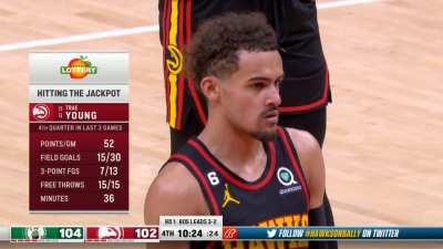 [Highlight] Hawks graphic shows Trae Young scoring 52 points per game in the 4th quarter the last three games