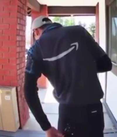 Amazon delivery guy gets a little behind in his work.