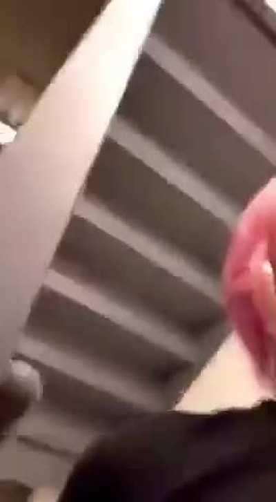 Sucking his cock on the stairwells