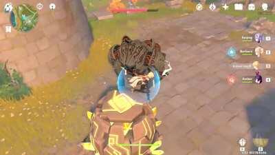 Rather than waiting for the Ruin Hunter's Eye to glow (or reveal its core), you can reach for its eye area with Keqing's Teleport or climb with GEO MC's E skill then melee attack it, FORCING it to immediately reveal its glowing eye.