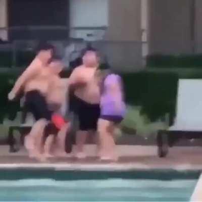 These absolute chads showing off their sick moves at the pool