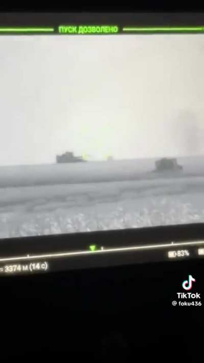 Ukrainian ATGM team armed with upgraded Stugna P hitting Russian tank during assault, April 2025