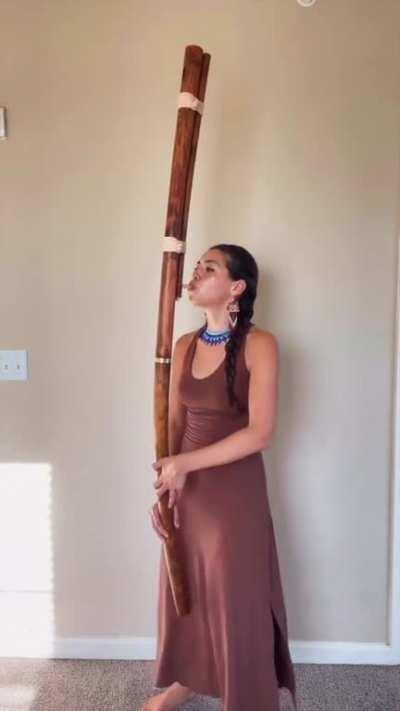 Playing the Fujara (Slovak flute)