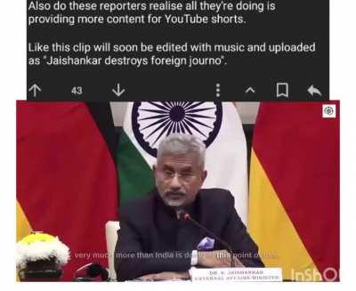 EAM jaishankar OBLITERATES foreign journo (gone mad srsly)