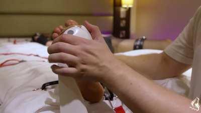 Ella Rose immobilised, tickled and tormented with electric scalp massager taped to her foot (preview)