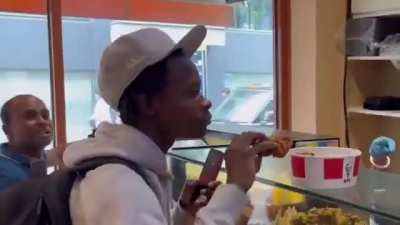 Man starts harassing employees to eat chicken at a religious vegan place