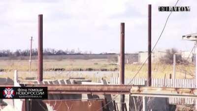 Separatist Militia (Somalia Battalion) open fire on suspected Ukrainian troop movements, cameraman hit with ATGM shrapnel. Spartak, Donbass ~2015