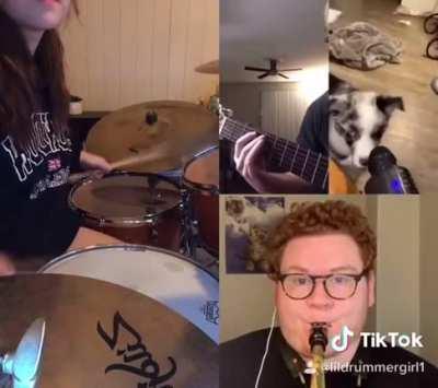 A dog with perfect pitch! (+band with me on the drums)