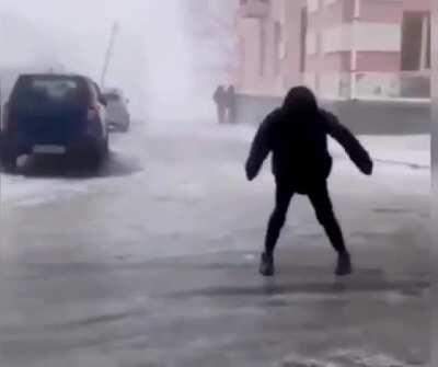 Wind and snow storm in Russia