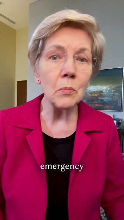 Elizabeth Warren: Congress has the power to stop this chaos right now.. We need Republicans to grow a spine and put people ahead of their blind loyalty to Donald Trump... These tariffs were made using a bogus formula on the premise of a bogus emergency...