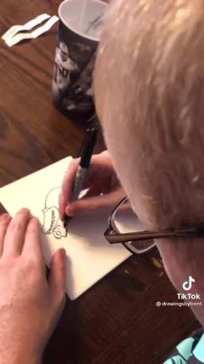 Autistic man has incredible ability to draw cartoons of anything said to him almost instantly and with some wholesome results!