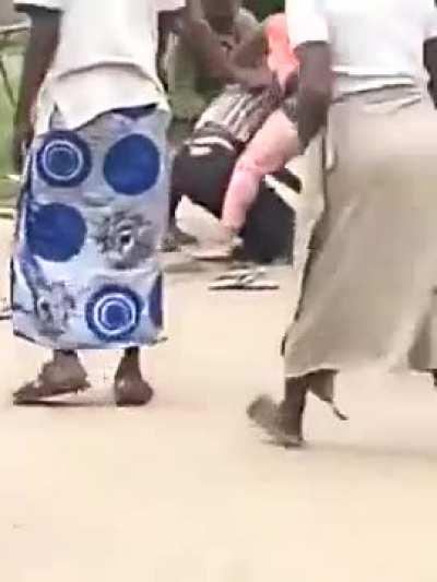 He hit her, then she swept him off his feet.