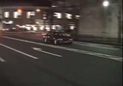 Guy crashes and damages his car while doing skids. 