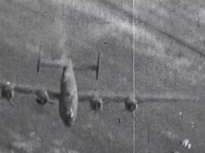 458th Bomb Group B-24 Liberator engaged by a Luftwaffe fighter at low level in 1944
