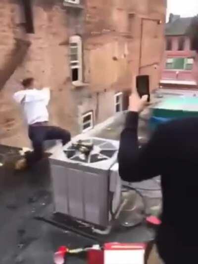 Hitting bottles from the rooftop