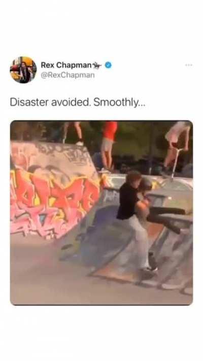 Guy saves girl while skateboarding