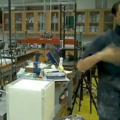 Non-Newtonian fluid, the harder you press, the harder it gets