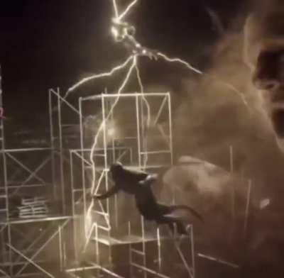 The lizard gets kicked by… who?