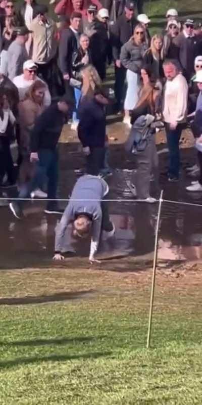 To avoid the mud puddle.