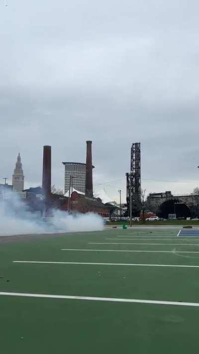 550i does donuts and hits the only obstacle in his way