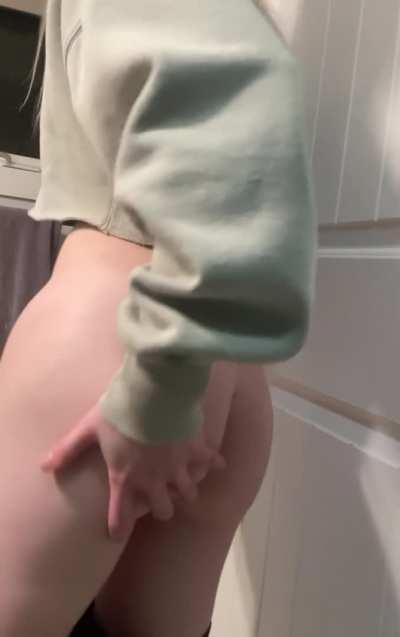 Bending over for you, catch my lip slip