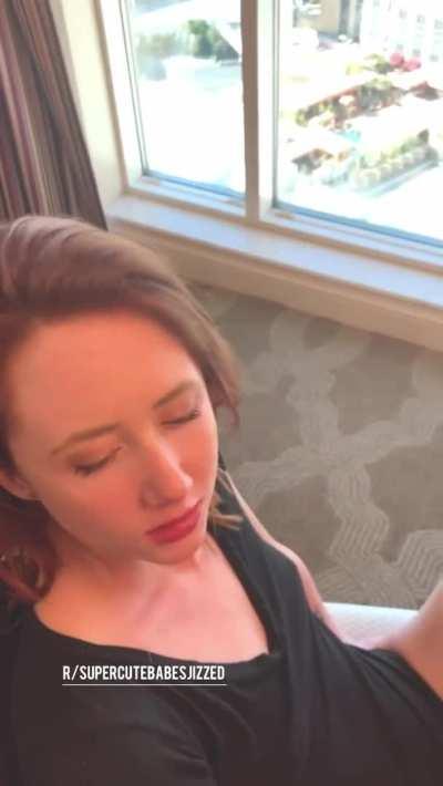 Masturbating Clothed Nubile Cutie Gets A Cum Surprise!!