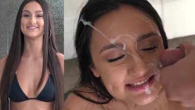 A queue of cocks unloading on a pretty face