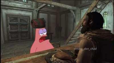 Spongebob and Patrick in Skyrim (credit to strong_don_chad, he's a genius)