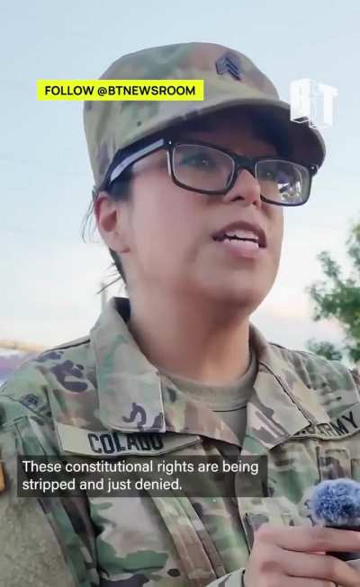 U.S. military member joined an anti-ICE protest in Dallas, Texas and speaks out against Trump deploying Marines to Los Angeles. 