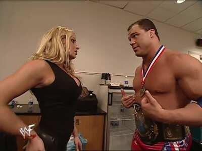 Trish Stratus nursing her butt after a match