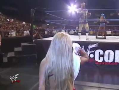 Terri makes her way to the ring for her arm wrestling challenge agaisnt the Kat