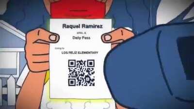 Creepy Microsoft school kid QR code dystopian school propaganda