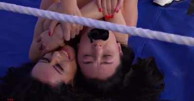 The loser gets her mouth gagged with her own panties then choked out!