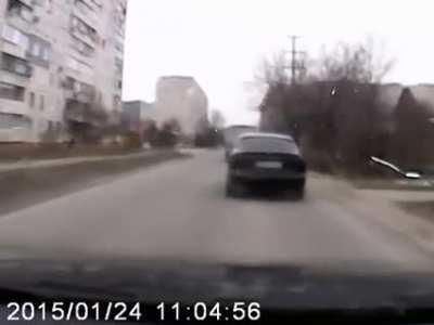 Ukrainian dashcam captures the moment a rocket artillery strike hits the city of Mariupol.