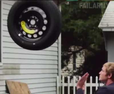 WCGW..trying to catch a rolling tyre barehanded