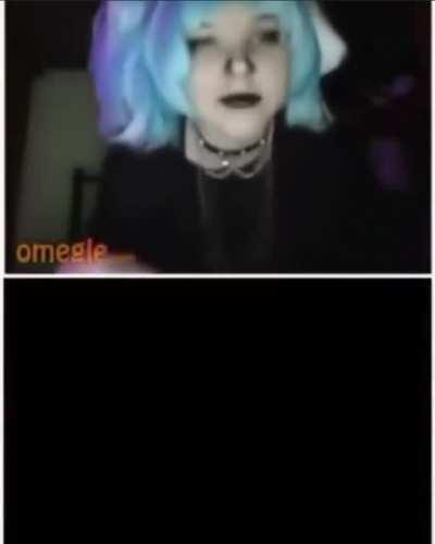 Blue haired lady has a heated argument against a cabbage