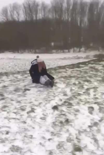Sledding with the first snow in years.