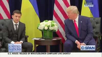 Donald tells Zelensky he hopes he and Putin can get together and work things out (2019)