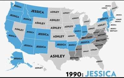 Most popular girl name by state from 1960-2012