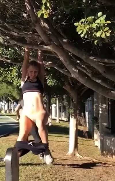 Pantsed while hanging from the tree