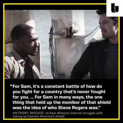 Anthony Mackie, star of falcon and the winter soldier , on Sam Wilson’s internal struggle with taking up Captain America's shield and fighting for a country that never fought for him as a Black man.