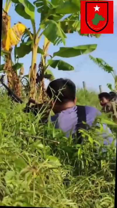 [Myanmar/Burma] People's Defense Force fighters ambush military regime convoy in Mahlaing Township on July 18th. 4 soldiers dead. 3 rifles captured.