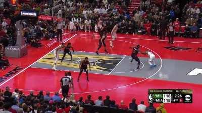 [Highlight] Bam Adebayo defends Damian Lillard in isolation on the perimeter, and finishes the play with a strong rejection.