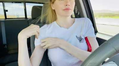 Revealing Her Boobs While Driving