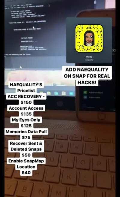 Hit Up @naequality on snapchat for all your social media hacking needs, order hacks from options such as account access, account recovery, my eyes only pulls & more! Group Link in Comments!