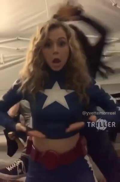 Brec and Yvette living it up on set